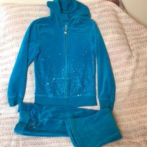 JUSTICE Girls teal turquoise velour outfit 8